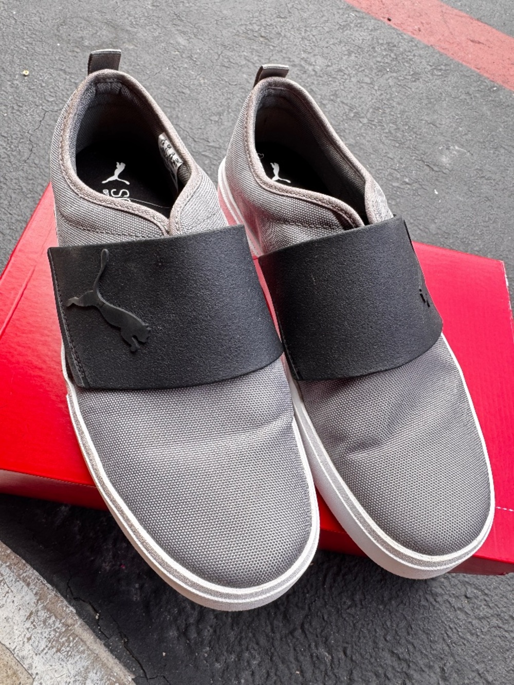 Puma Men’s Gray Slip-On Loafers with Black Elastic Strap